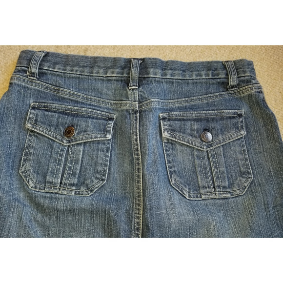 VINTAGE Y2K Womens Jean Skirt-NEW YORK & COMPANY-blue stretch denim back slit-4 - Picture 4 of 5